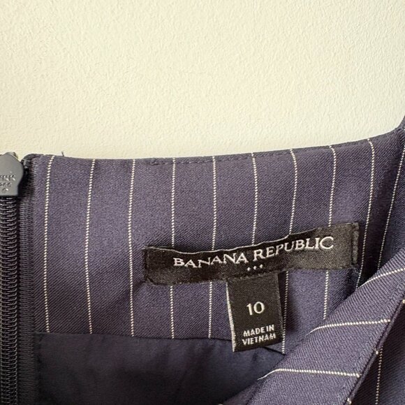 Banana Republic Belted Sheath Midi Dress Navy Stripe Size 10 - Picture 8 of 9